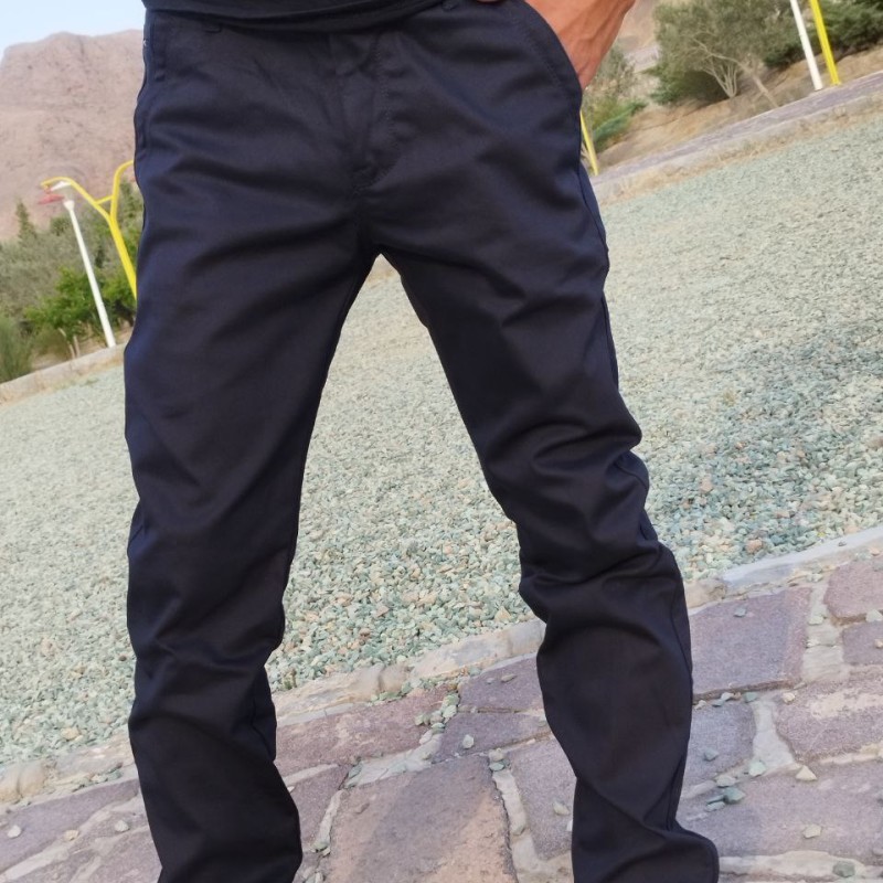 خرید شلوار کتان مردانه جنس فوق العاده تن خور شیک رنگ سرمه ای با ارسال رایگان