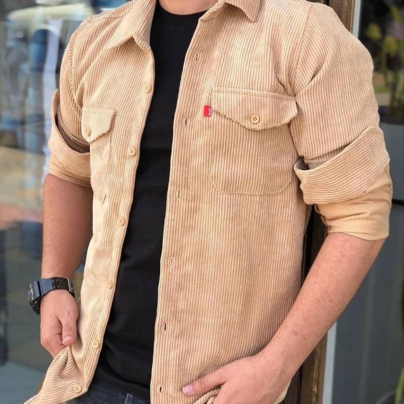 خرید پیراهن مردانه کبریتی جنس درجه یک رنگ کرمی با ارسال رایگان