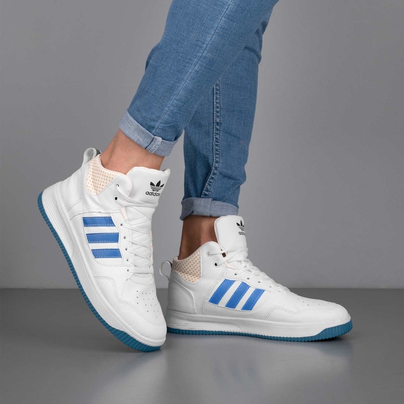 کفش اسپرت آدیداس ساق دار مردانه رنگ سفید آبی پاخور شیک با ارسال رایگان