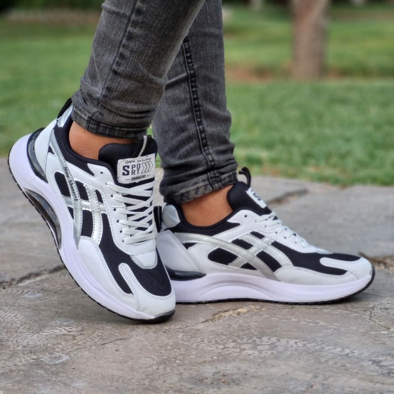 خرید اینترنتی کفش اسپرت مردانه مدل اسیکس رنگ سفید مشکی پاخور عالی با ارسال رایگان