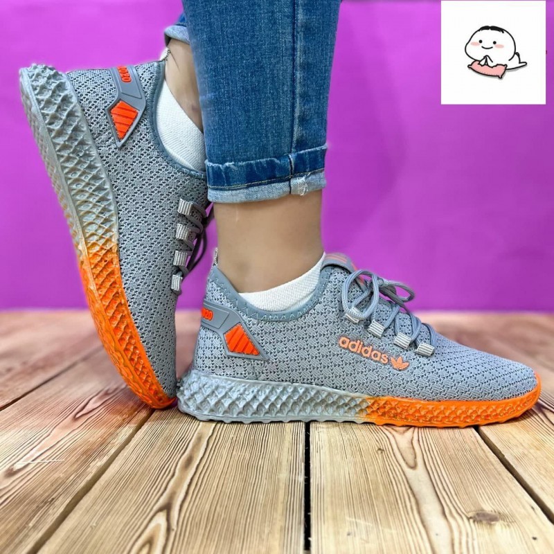 حراج کفش بافت زنانه و دخترانه   شیک و باکیفیت رنگ طوسی نارنجی با ارسال رایگان