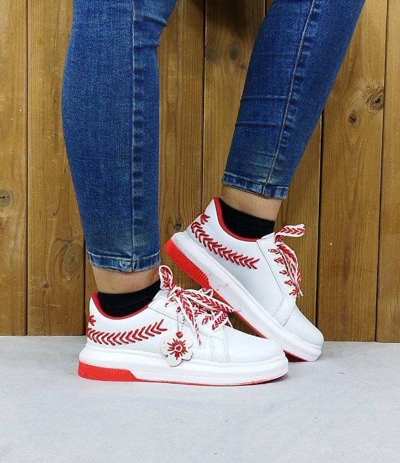 حراج ویژه کفش اسپرت ونس گندمی دخترانه نرمو سبک   سفید قرمز  با ارسال رایگان