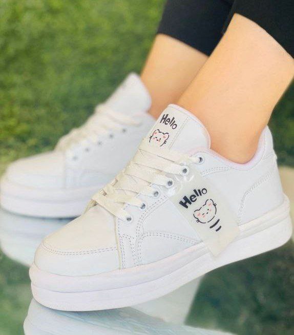 حراج ویژه کفش ونس دخترانه مدل Hello زیبا و دلبر سفید   با ارسال رایگان