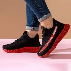 حراااج فوق العاده ست کفش اسپرت بافت مردانه و زنانه مخصوص پیاده روی و باشگاه رنگ مشکی قرمز باارسال رایگان