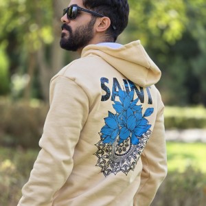 حراج هودی مردانه و پسرانه  SAINT  طرح گل  تن خور عالی جنس وکیفیت ضخیم  رنگ کرمی باارسال رایگان