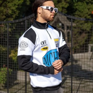 آفر ویژه دورس نیم زیپ مردانه 3 نخ پسرانه بسیار جذاب و شیک رنگ سفید مشکی باارسال رایگان