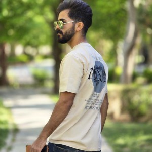 حرااااج تیشرت مردانه پسرانه طرح ماه زیبا و خاص رنگ کرم باارسال رایگان