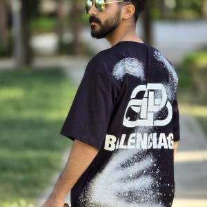 تخفیف ویژه تیشرت لانگ مردانه پشت چاپ طرح بالنسیاگا ساده و جذاب رنگ مشکی باارسال رایگان