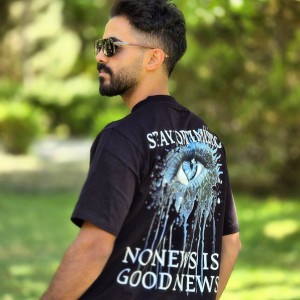 آفر ویژه تیشرت لانگ مردانه پشت چاپ طرح  چشم  رنگ مشکی باارسال رایگان