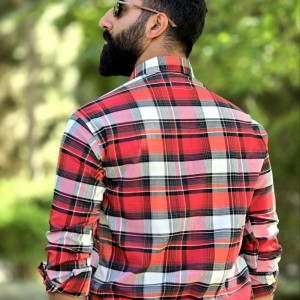 حراجی پیراهن دکمه ای آستین دار مردانه طرح ابر و بادی شیک و جدید رنگ طوسی زرد با ارسال رایگان
