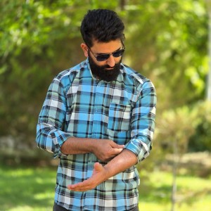 حراج ویژه پیراهن دکمه ای آستین دار مردانه مدل چهارخونه ای بسیار جذاب رنگ آبی زرد  با ارسال رایگان