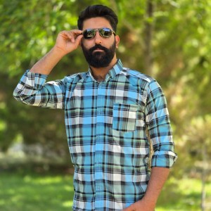 حراج ویژه پیراهن دکمه ای آستین دار مردانه مدل چهارخونه ای بسیار جذاب رنگ آبی زرد  با ارسال رایگان