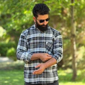 حراج فوق العاده پیراهن دکمه ای آستین دار مردانه مدل چهارخونه ای ویژه وخاص  رنگ  سفید آبی با ارسال رایگان