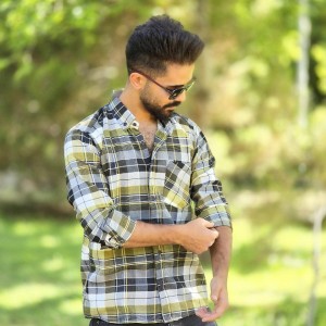 تخفیف پیراهن دکمه ای آستین دار مردانه مدل چهارخونه ای جدید و منحصر بفرد رنگ طوسی سبز با ارسال رایگان