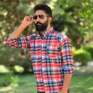 حراج بی نظیر پیراهن دکمه ای آستین دار مردانه مدل چهارخونه ای مناسب آقایون خوش سلیقه  رنگ مشکی آبی با ارسال رایگان