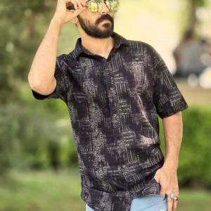 تخفیف استثنایی پیراهن دکمه ای آستین کوتاه مردانه پسرانه جذاب و راحت رنگ مشکی با ارسال رایگان