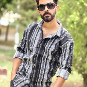 تخفیف عالی  پیراهن دکمه ای آستین دار مردانه  شیک و با لطافت رنگ آبی با ارسال رایگان