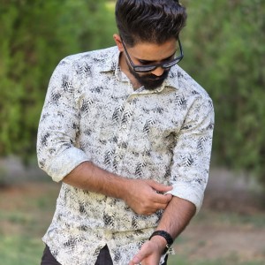 حراج فوق العاده پیراهن پاییزه دکمه ای آستین دار مردانه زیبا و جدید رنگ سفید مشکی  با ارسال رایگان