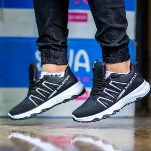 تخفیف فوق العاده کفش کتونی اسپرت مردانه پسرانه مدل سالامون شیک و بادوام رنگ مشکی سفیدبا ارسال رایگان