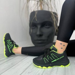 فروش عالی کفش کتونی اسپرت مردانه پسرانه مدل سالامون سبک و راحت رنگ مشکی سبز با ارسال رایگان