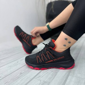 حراج بی نظیر کفش کتونی اسپرت مردانه پسرانه مدل سالامون به روز رنگ مشکی قرمز  با ارسال رایگان