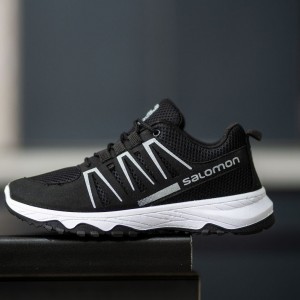 فروش جذاب کفش کتونی اسپرت مردانه پسرانه مدل سالامون  بادوام بالا رنگ مشکی زیره سفید با ارسال رایگان