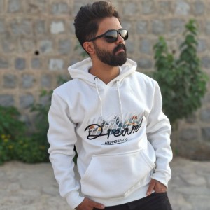 حراج هودی  مردانه پسرانه مدل درام با نرمی و لطافت بالا رنگ سفید باارسال رایگان
