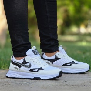 فروش فوق العاده کفش کتونی اسپرت نایک مردانه پسرانه رنگ سفید مشکی با ارسال رایگان