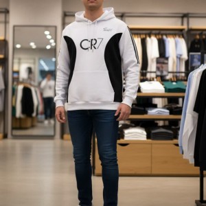 فروش چشم گیر هودی مردانه پسرانه مدل CR7 فوق العاده خوش تن رنگ سفیدمشکی باارسال رایگان