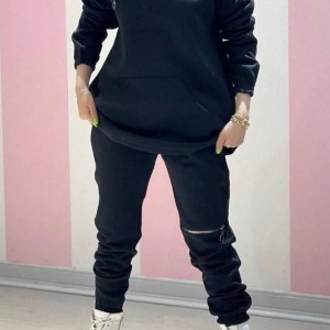خرید اینترنتی ست هودی و شلوار دخترانه جنس ضخیم با ارسال رایگان تک رنگ مشکی
