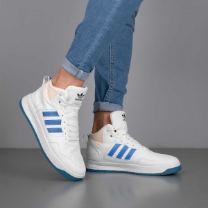 کفش اسپرت آدیداس ساق دار مردانه رنگ سفید آبی پاخور شیک با ارسال رایگان