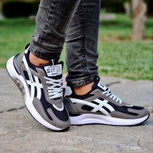 خرید اینترنتی کفش اسپرت مردانه مدل اسیکس رنگ طوسی مشکی پاخور عالی با ارسال رایگان