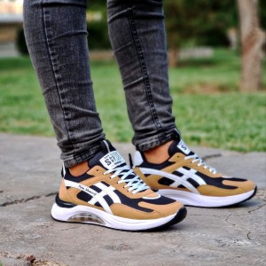 خرید اینترنتی کفش اسپرت مردانه مدل اسیکس رنگ خردلی مشکی پاخور عالی با ارسال رایگان