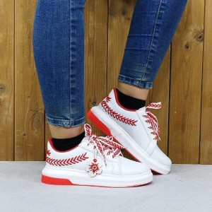 حراج ویژه کفش اسپرت ونس گندمی دخترانه نرمو سبک   سفید قرمز  با ارسال رایگان