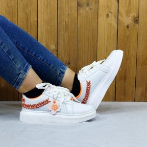 حراج ویژه کفش اسپرت ونس گندمی دخترانه بادوام و با کیفیت سفید نارنجی   با ارسال رایگان