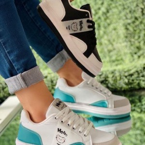 حراج ویژه کفش ونس دخترانه مدل Hello شیک وزیبا سفید ابی   با ارسال رایگان