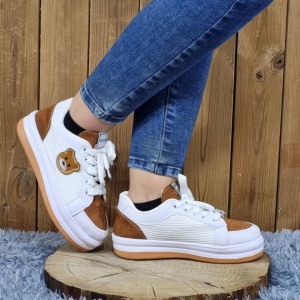 فروش ویژه کفش اسپرت دخترانه مدل ونس خرسی  خاص و زیبا سفید قهوه ای  ارسال رایگان