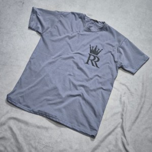 حراج ویژه تیشرت مردانه پسرانه طرح R  نخ پنبه  خاص و جذاب طوسی  با ارسال رایگان