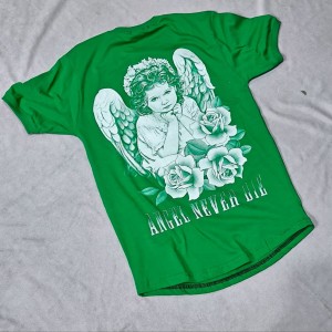 حراج ویژه تیشرت پشت چاپ مچینست مردانه طرح انجل رنگ سبز  ارسال رایگان