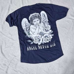 حراج ویژه تیشرت پشت چاپ مچینست مردانه طرح انجل رنگ سرمه ای  ارسال رایگان