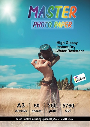 کاغذ فتوگلاسه 260گرم 50 برگی سایز A3 برند photo master