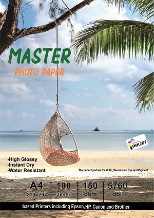 کاغذ فتوگلاسه 150 گرم 100برگی A4  برند master photo