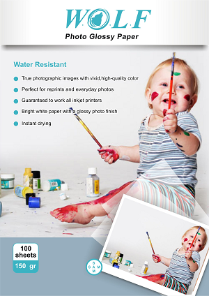 کاغذ فتوگلاسه 150 گرم 100برگی برند wolf سایز A4