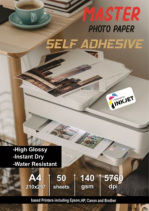 کاغذ خود چسب فتوگلاسه(چاپ عکس)50برگی 140گرم - سایز A4 برند master photo