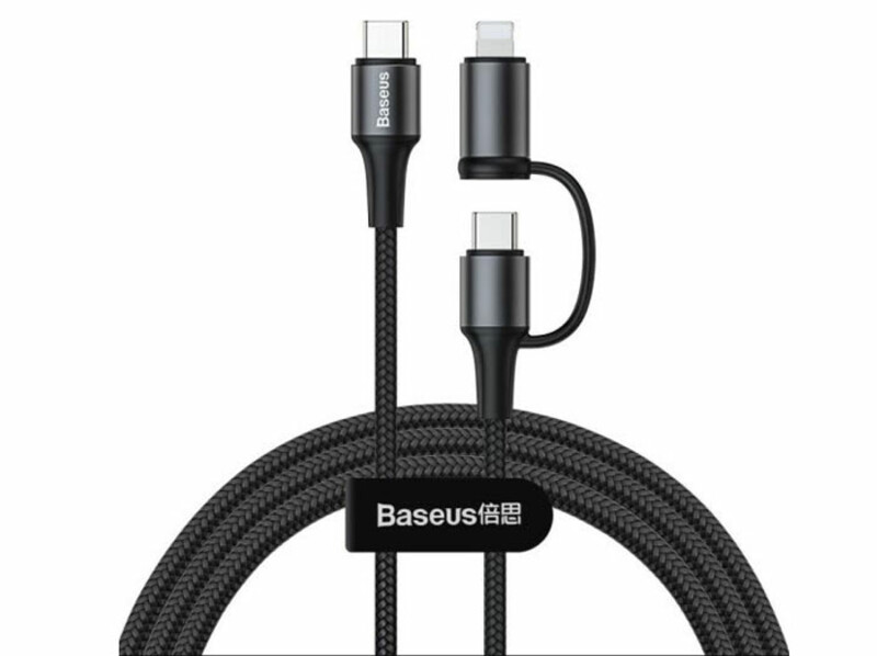 کابل دو سر تایپ سی و لایتنینگ بیسوس Baseus Twin 2in1 60W Computer Charging Cable 1m