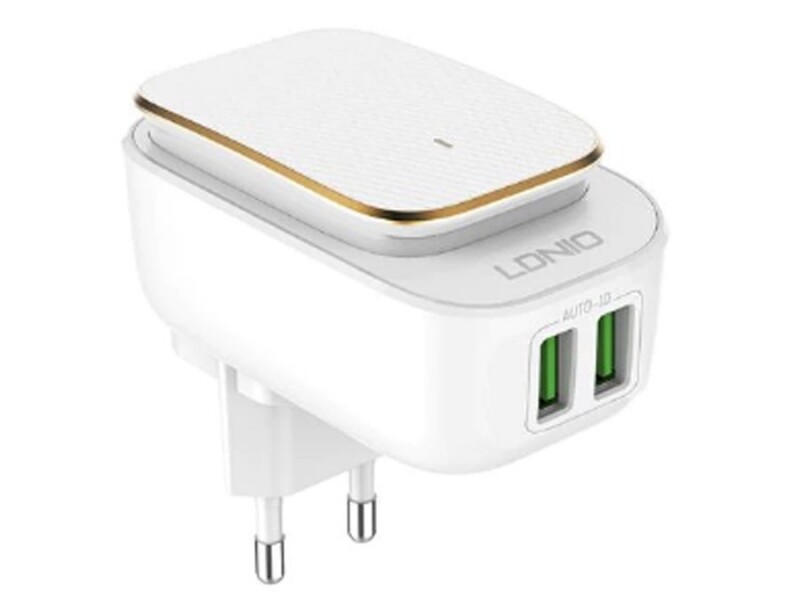 شارژر دیواری دو پورت و ال ای دی لمسی الدنیو LDNIO A2205 LED Touch Lamp With USB Charger