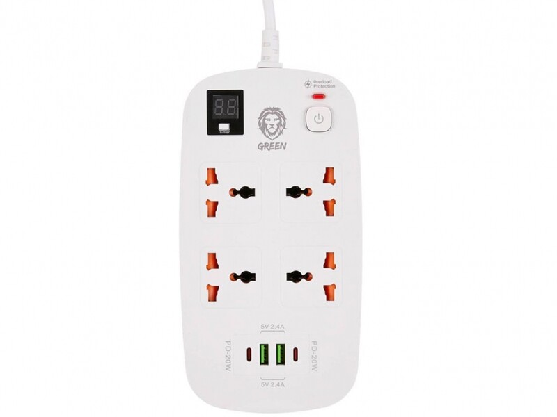 چند راهی برق هوشمند 4 سوکت و 2 یو‌اس‌بی و 2 تایپ‌سی گرین Green Multiport Smart Power Socket 3500W 3M GNPS2PDWH
