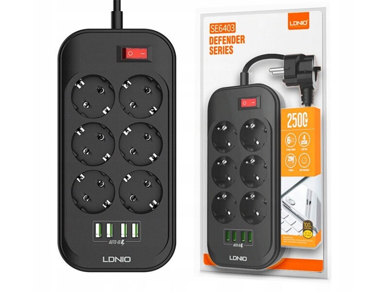 چند راهی 6 سوکت و 4 یو اس بی الدنیو Ldnio SE6403 Power Strip