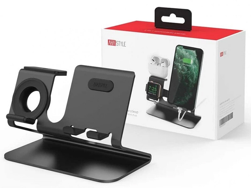 پایه شارژ آلومینیومی گوشی موبایل, اپل واچ و ایرپاد آها استایل AhaStyle ST05 3in1 Stand Smart Phone/Apple Watch/Airpods