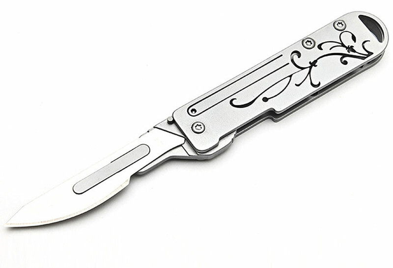 چاقو آنباکسینگ فلزی تاشوی قابل آویز از دسته کلید Stainless Steel Utility Unpacking Knife